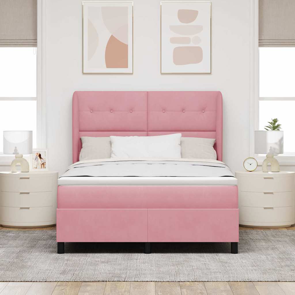 Letto a molle con materasso Rosa 190 x 140 cm Velluto