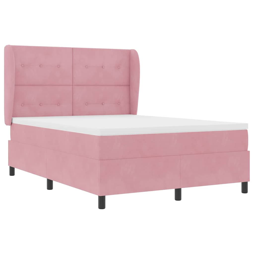 Letto a molle con materasso Rosa 190 x 140 cm Velluto