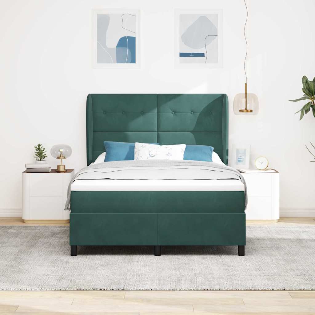 Letto a molle con materasso Verde Scuro 200 x 140 cm Velluto
