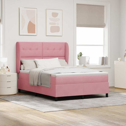 Letto a molle con materasso Rosa 200 x 140 cm Velluto