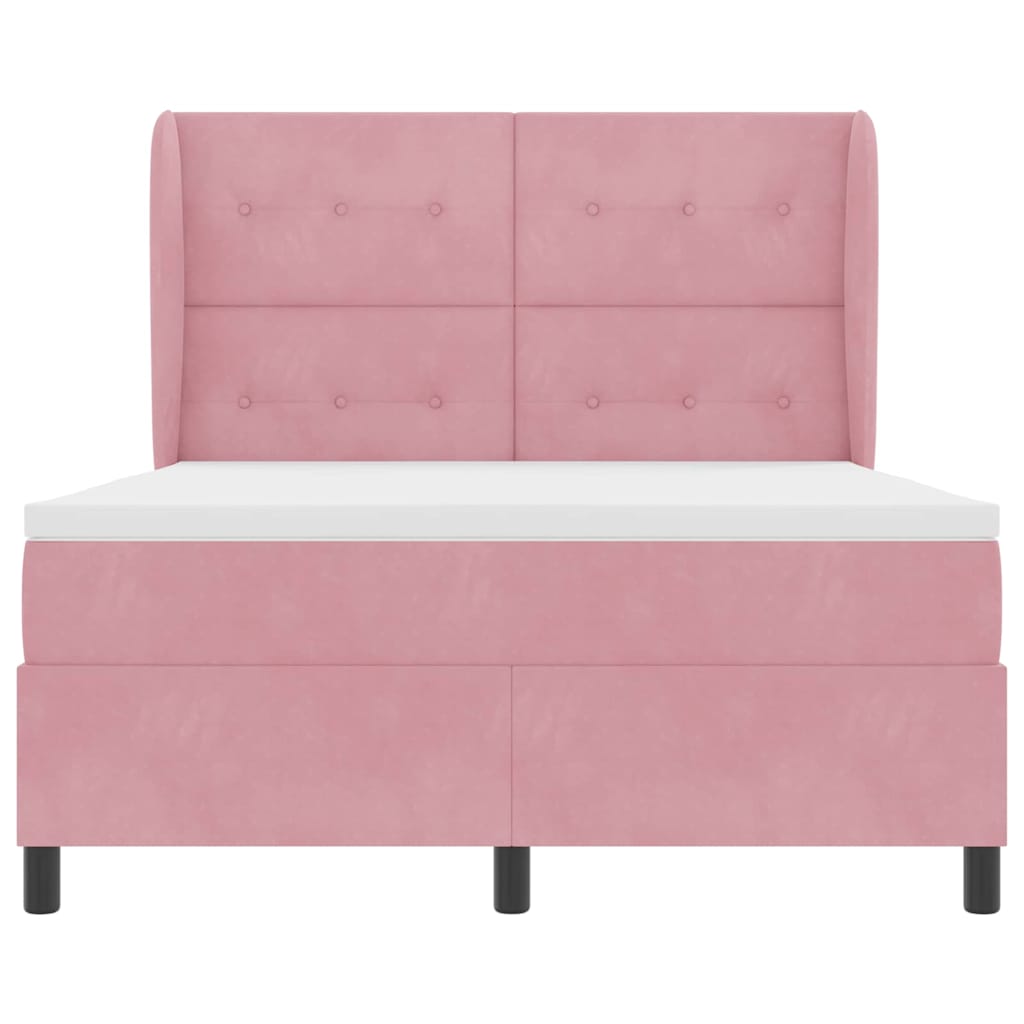 Letto a molle con materasso Rosa 200 x 140 cm Velluto