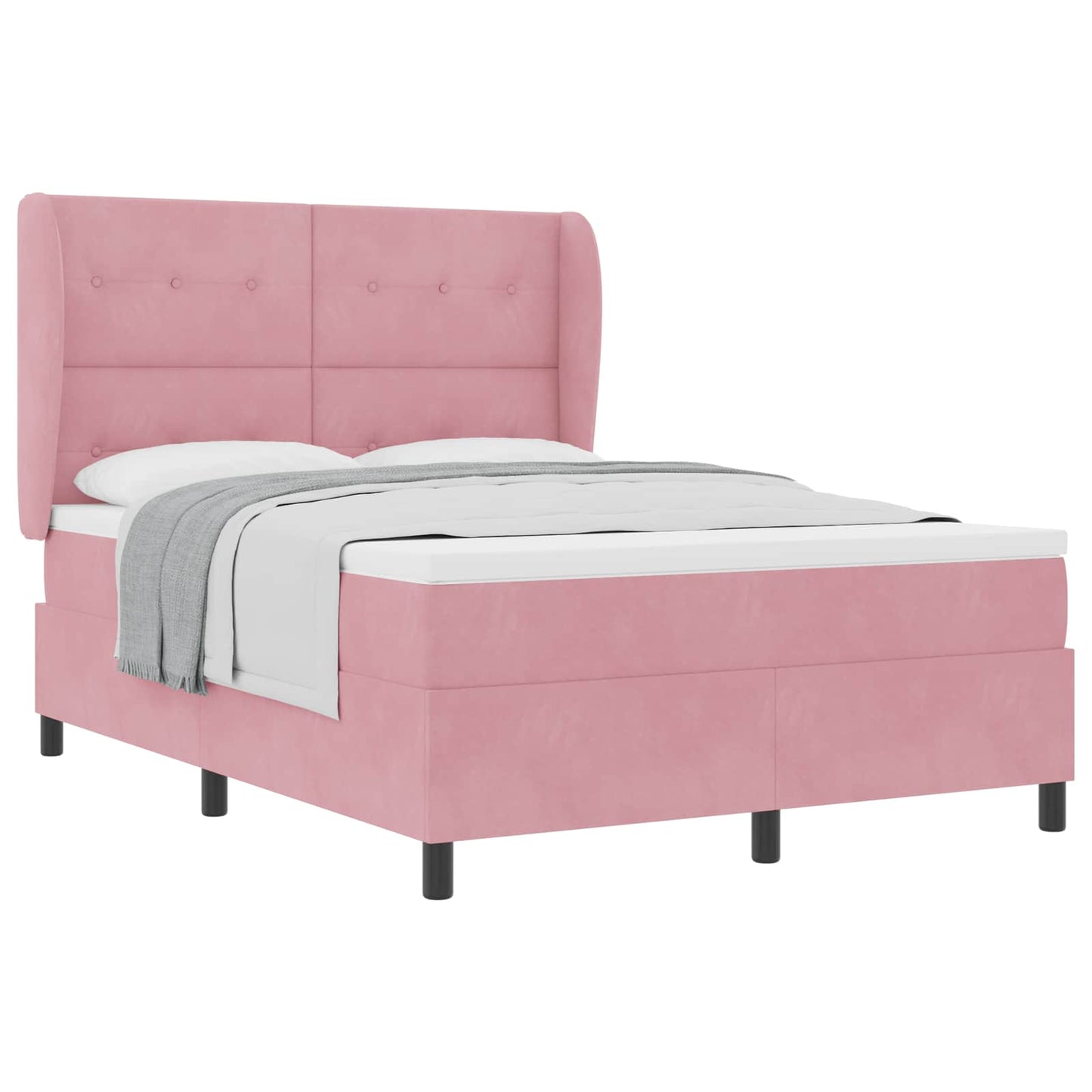 Letto a molle con materasso Rosa 200 x 160 cm Velluto