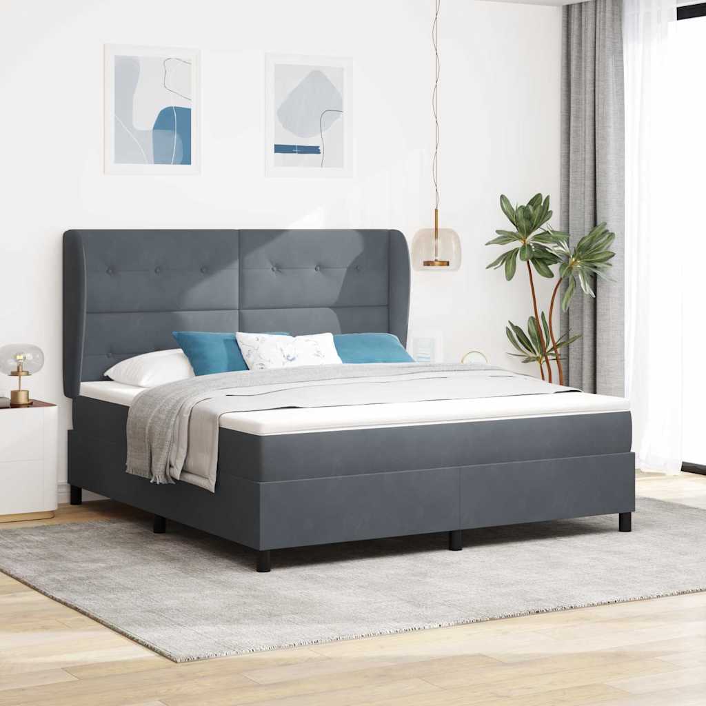 Letto a molle con materasso Grigio scuro 200 x 180 cm Velluto