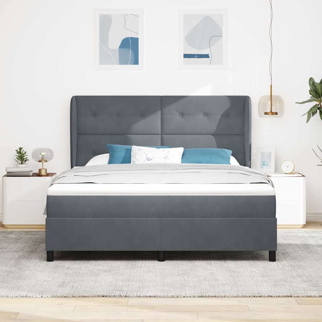 Letto a molle con materasso Grigio scuro 200 x 180 cm Velluto