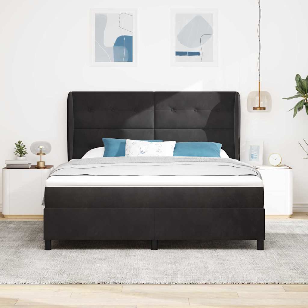 Letto a molle con materasso Nero 200 x 180 cm Velluto