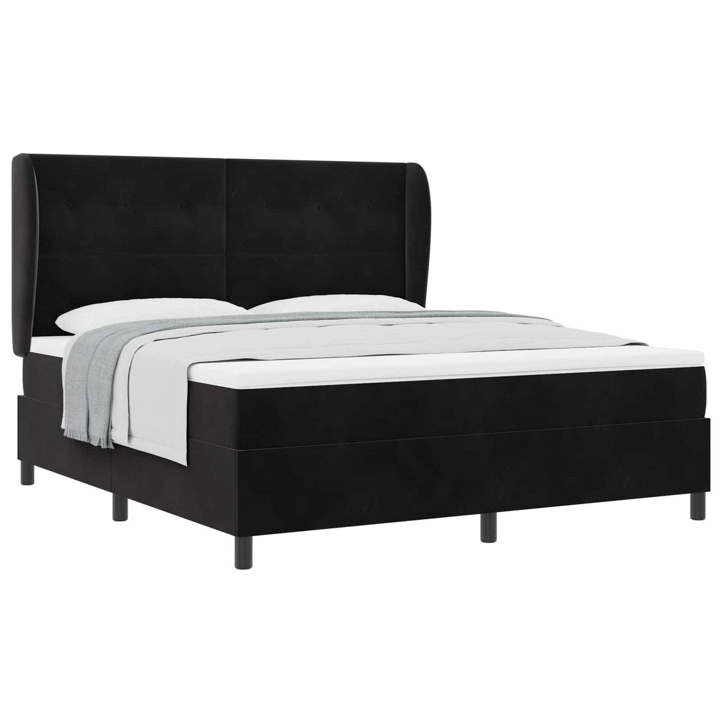 Letto a molle con materasso Nero 200 x 180 cm Velluto