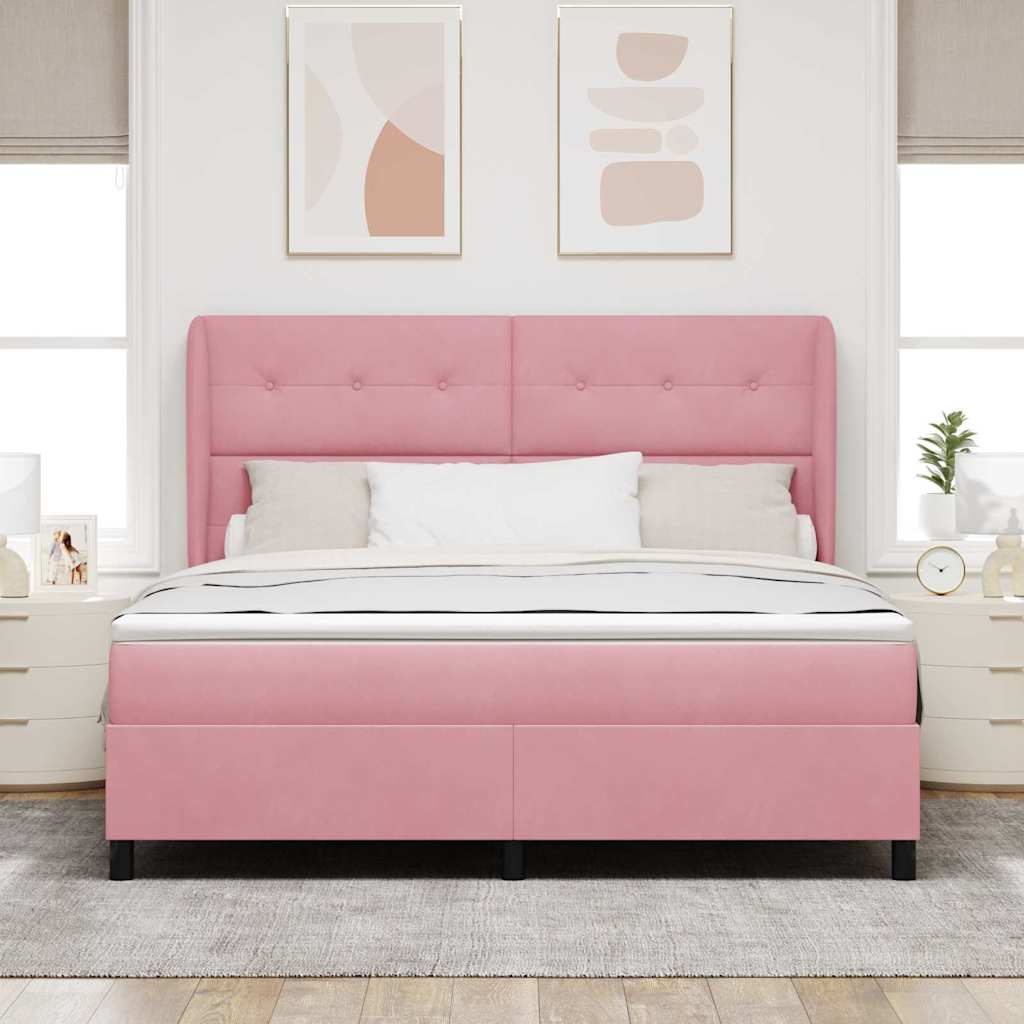 Letto a molle con materasso Rosa 200 x 180 cm Velluto