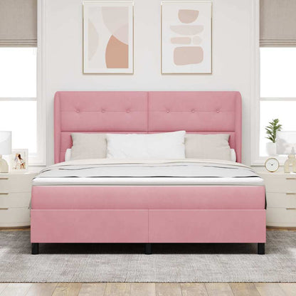 Letto a molle con materasso Rosa 200 x 180 cm Velluto