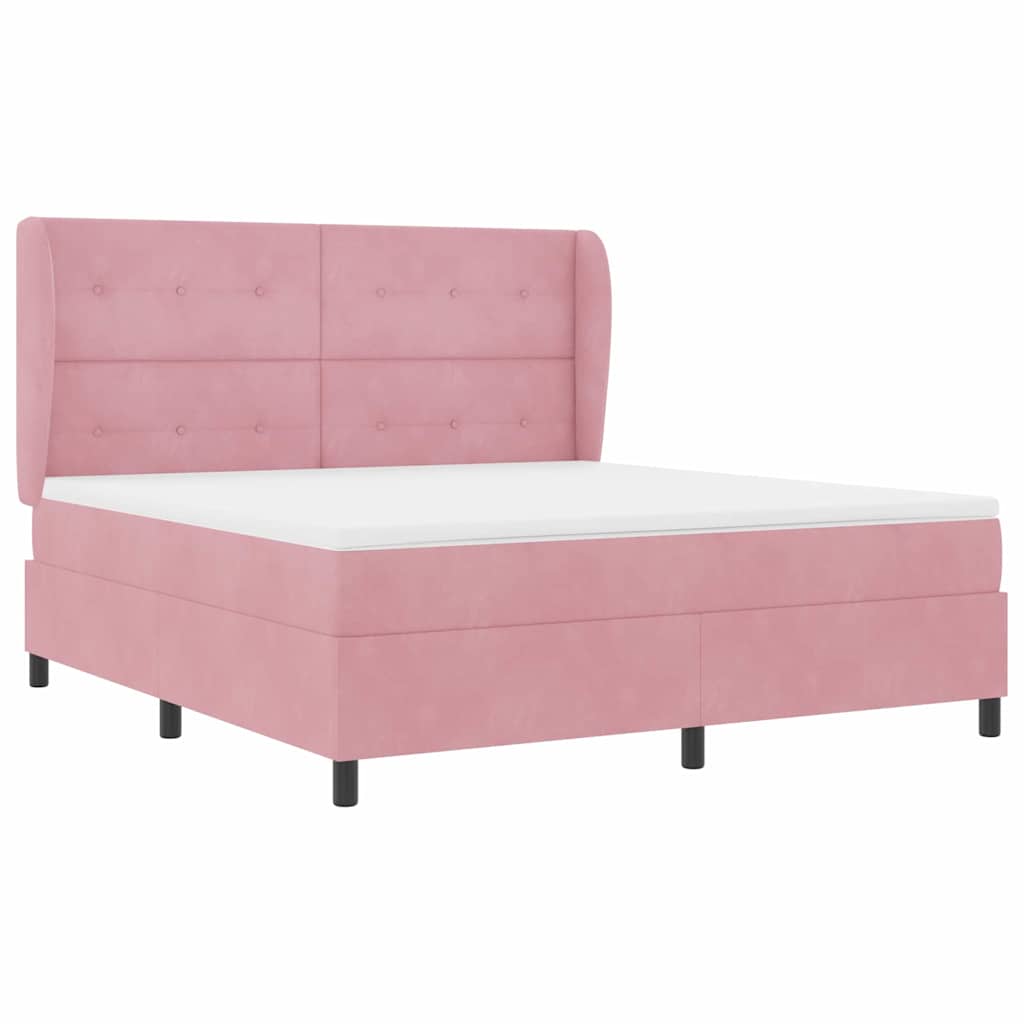 Letto a molle con materasso Rosa 200 x 180 cm Velluto