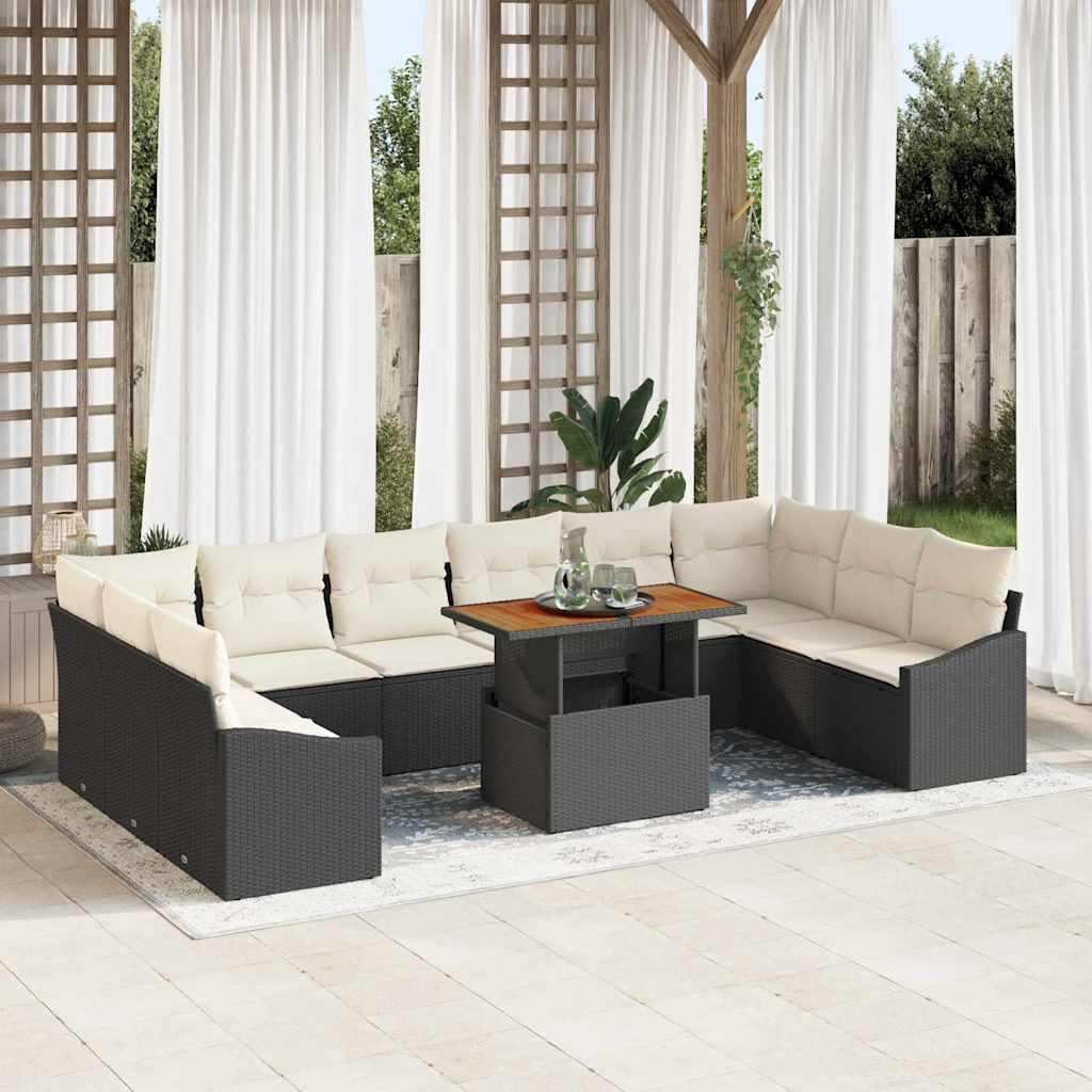 Set da Pranzo per Giardino con cuscino 11 pcs Nero e Crema