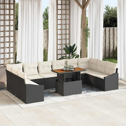 Set da Pranzo per Giardino con cuscino 11 pcs Nero e Crema