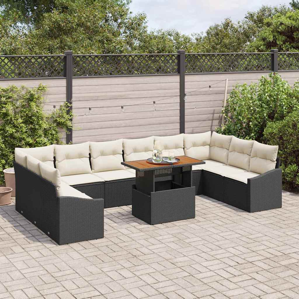 Set da Pranzo per Giardino con cuscino 11 pcs Nero e Crema