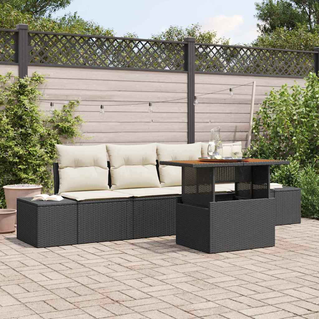 Set da Pranzo per Giardino con cuscino 5 pcs Nero e Crema