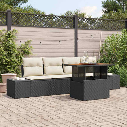 Set da Pranzo per Giardino con cuscino 5 pcs Nero e Crema