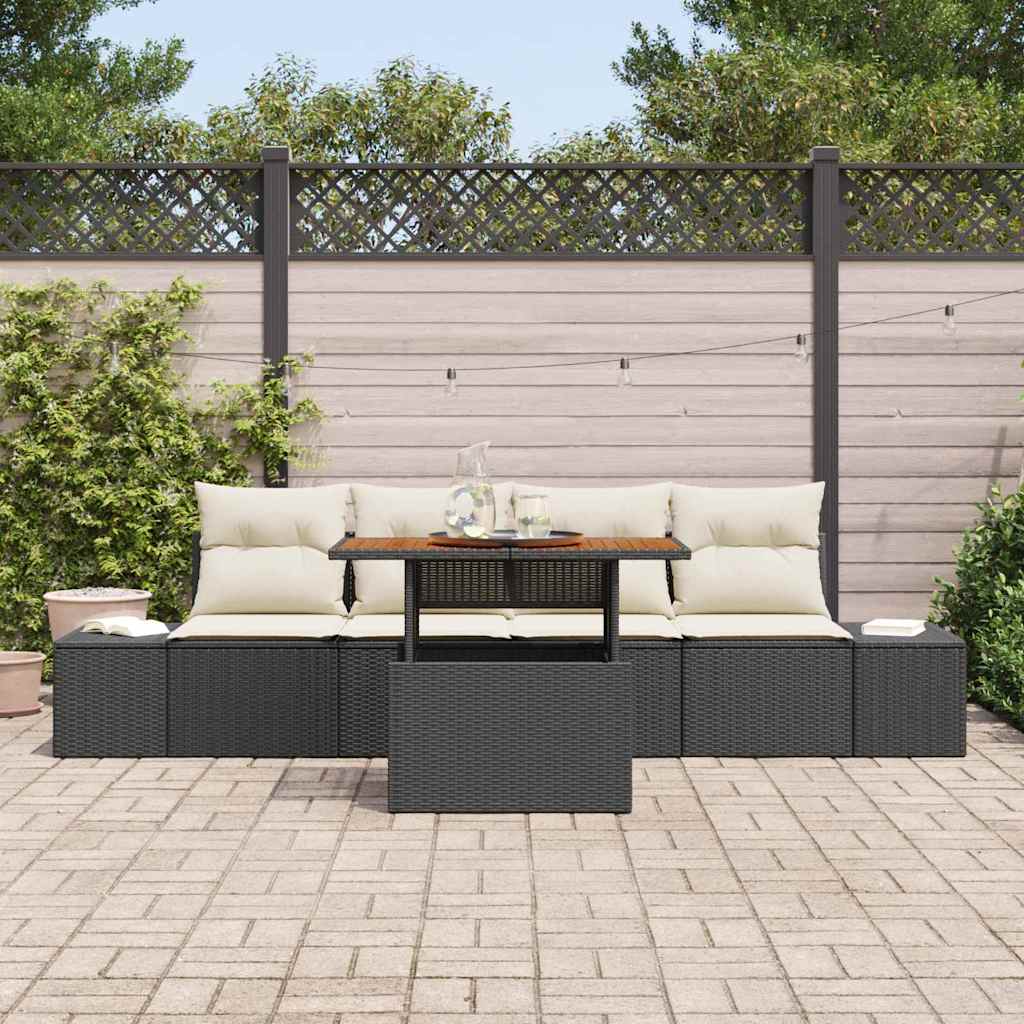 Set da Pranzo per Giardino con cuscino 5 pcs Nero e Crema