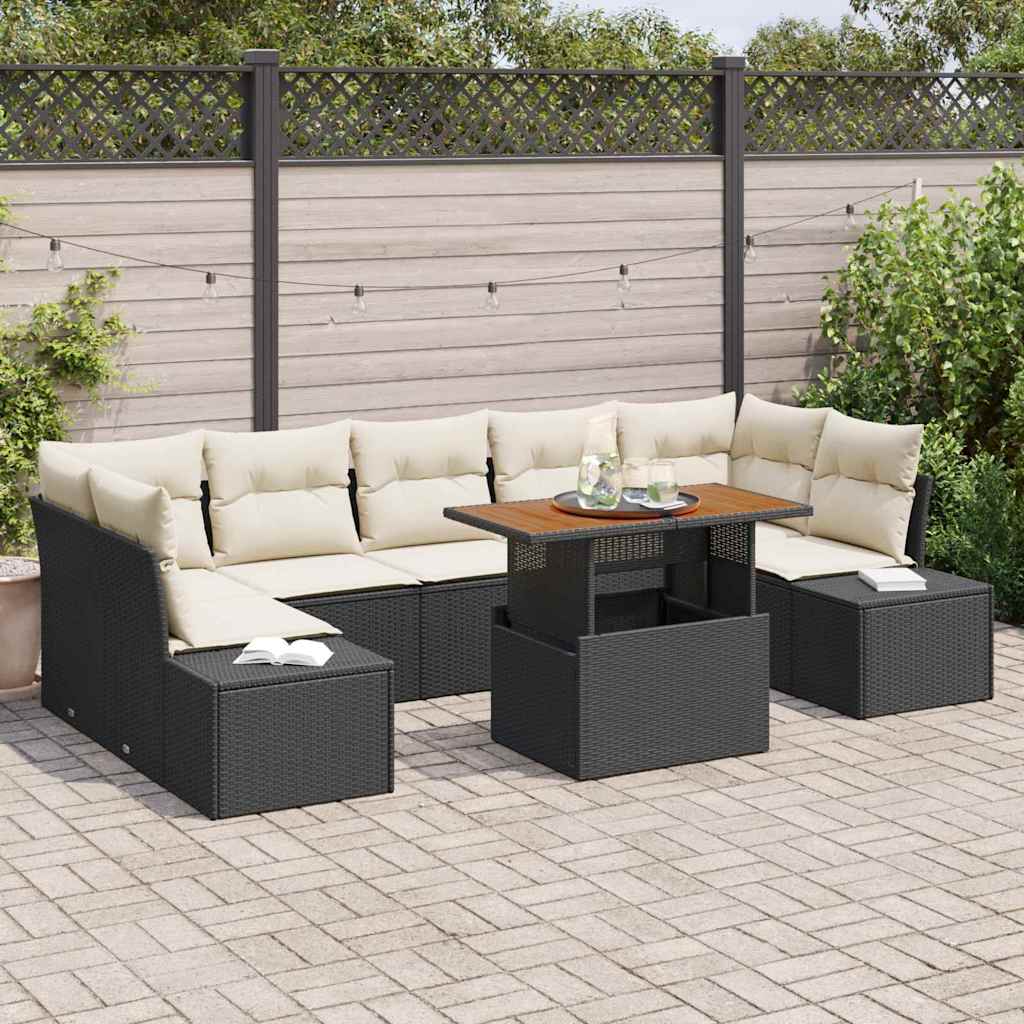 Set da Pranzo per Giardino con cuscino 8 pcs Nero e Crema