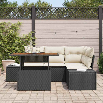 Set Divano da Giardino con cuscino 5 pcs Nero e Crema