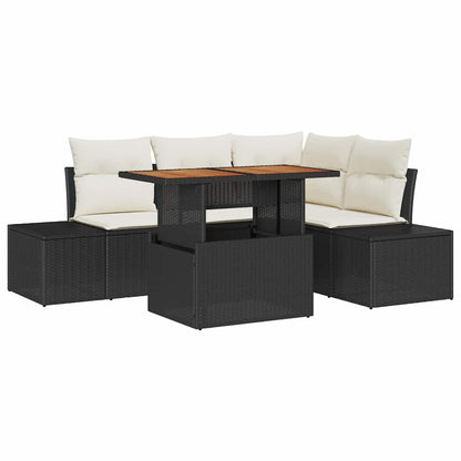 Set Divano da Giardino con cuscino 5 pcs Nero e Crema