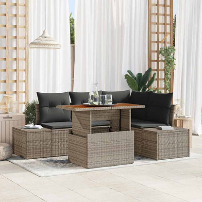 Set Divano da Giardino con cuscino 5 pcs Grigio e Marrone