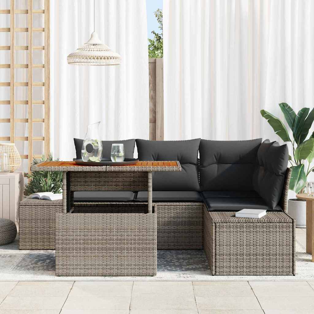 Set Divano da Giardino con cuscino 5 pcs Grigio e Marrone