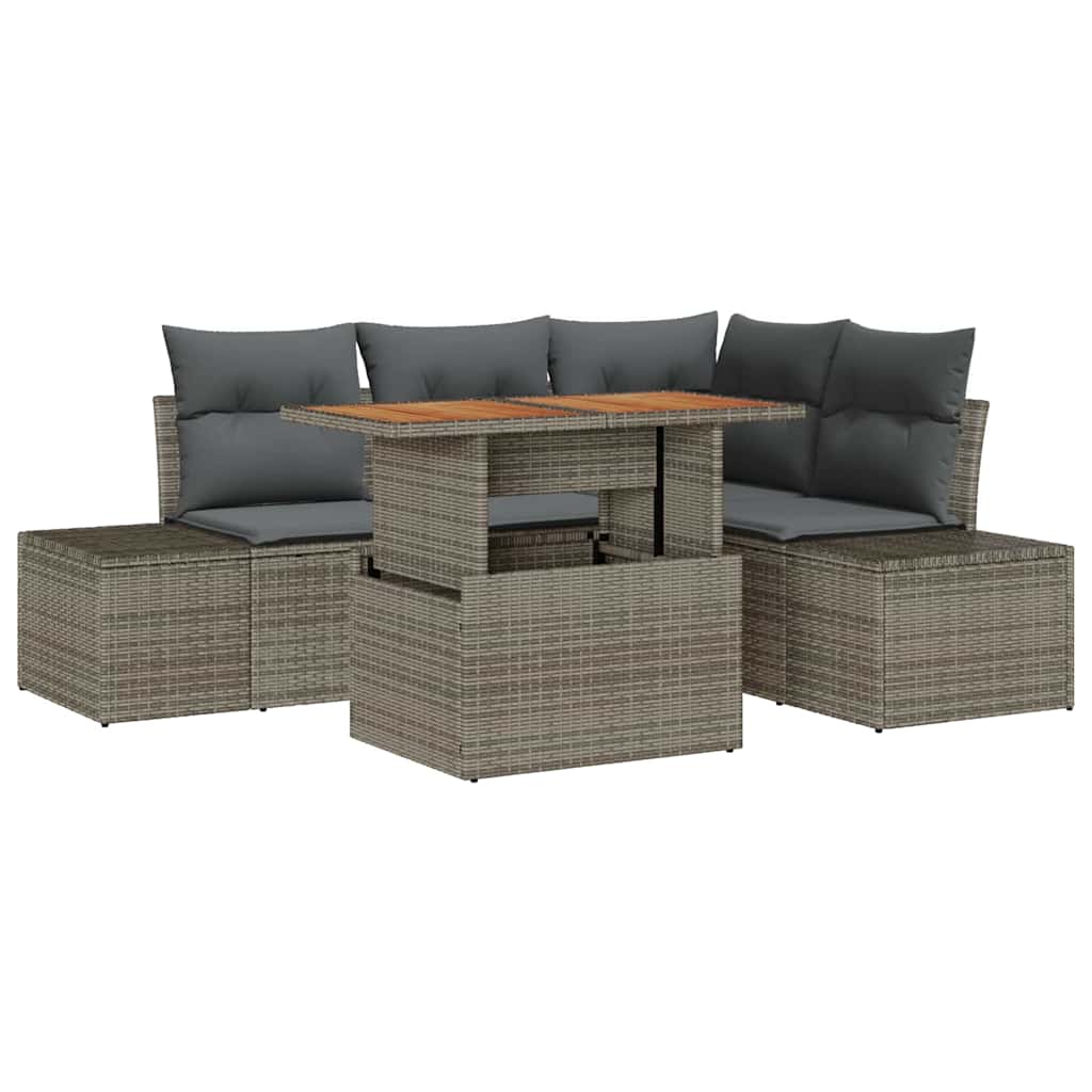 Set Divano da Giardino con cuscino 5 pcs Grigio e Marrone