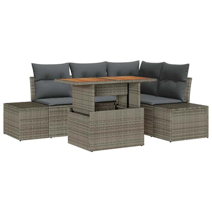 Set Divano da Giardino con cuscino 5 pcs Grigio e Marrone