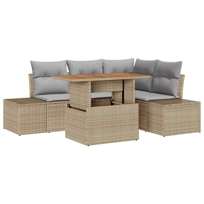 Set Divano da Giardino con cuscino 5 pcs Beige e grigio