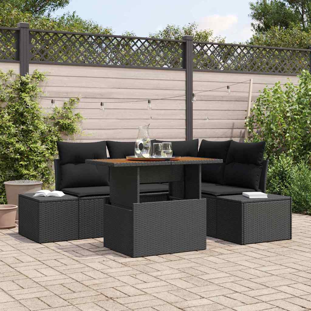 Set Divano da Giardino con cuscino 5 pcs Nero e Marrone