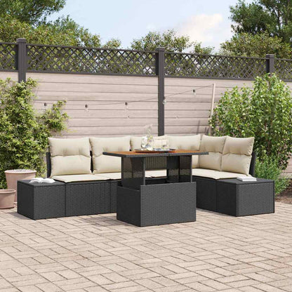 Set da Pranzo per Giardino con cuscino 6 pcs Nero e Crema