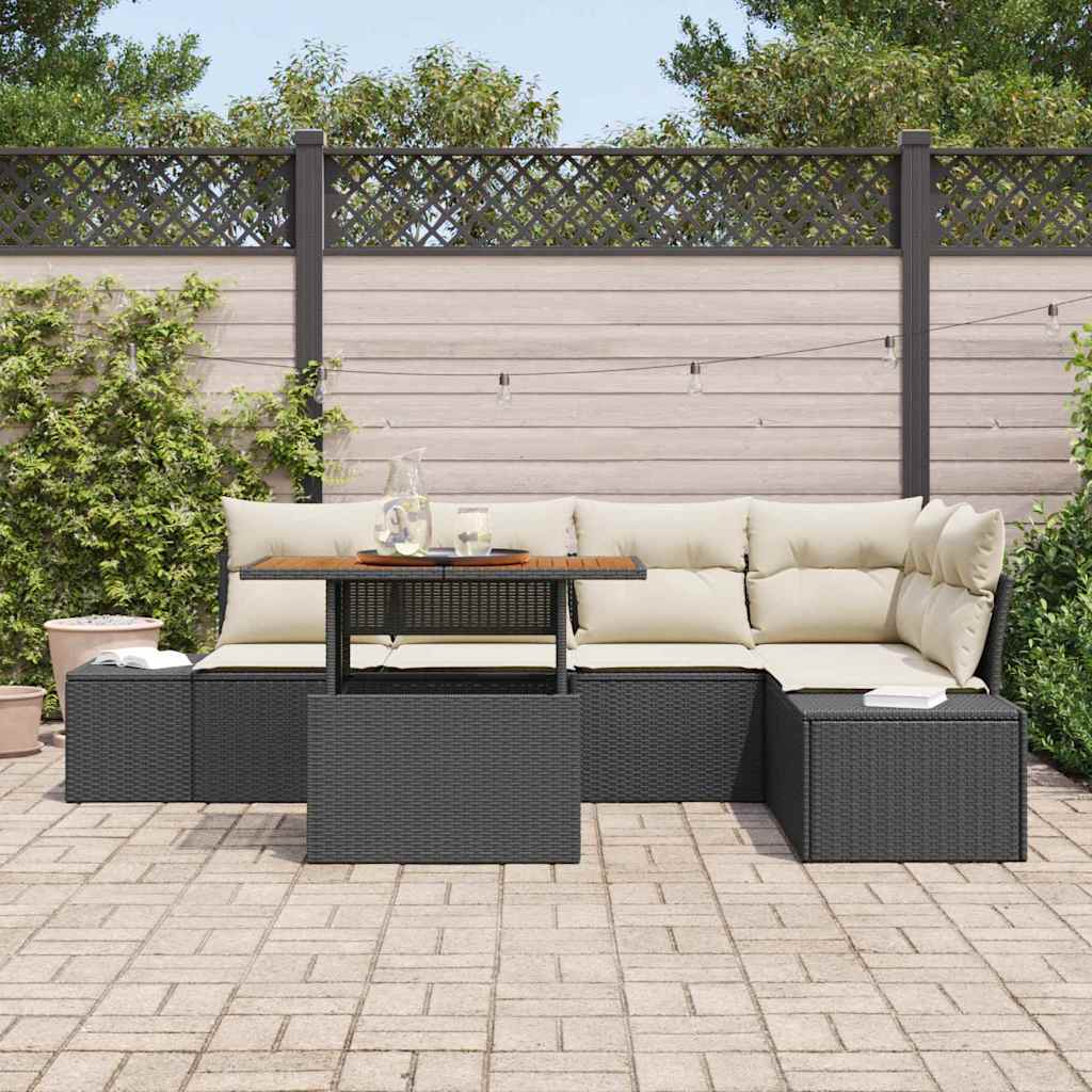 Set da Pranzo per Giardino con cuscino 6 pcs Nero e Crema