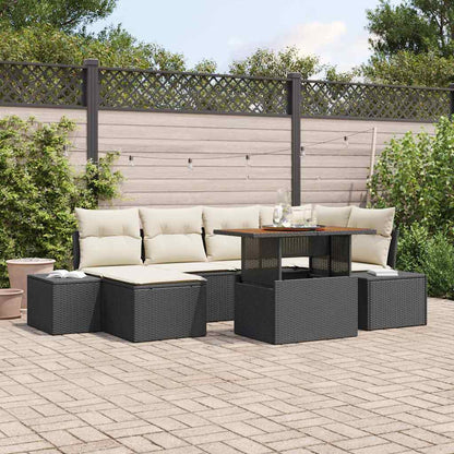 Set da Pranzo per Giardino con cuscino 7 pcs Nero e Crema
