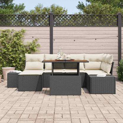 Set da Pranzo per Giardino con cuscino 7 pcs Nero e Crema