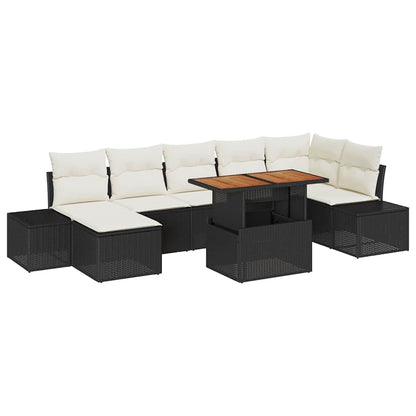 Set Divano da Giardino con cuscino 8 pcs Nero e Crema