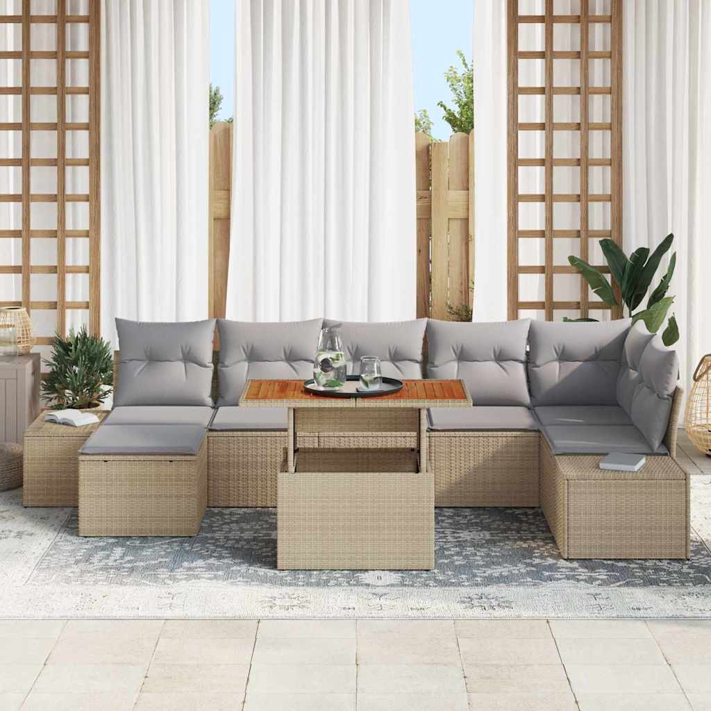 Set Divano da Giardino con cuscino 8 pcs Beige e grigio