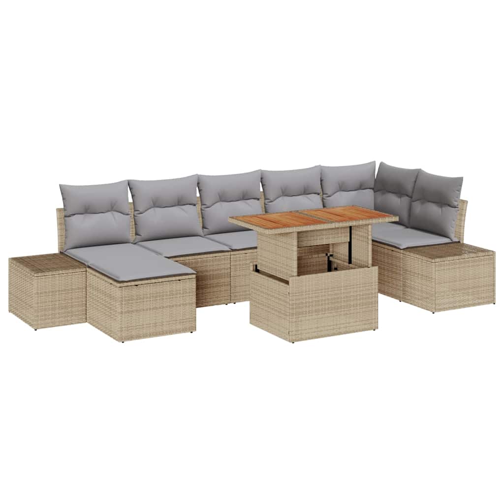 Set Divano da Giardino con cuscino 8 pcs Beige e grigio