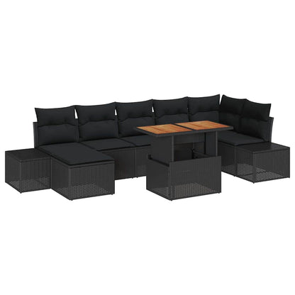 Set Divano da Giardino con cuscino 8 pcs Nero e Marrone