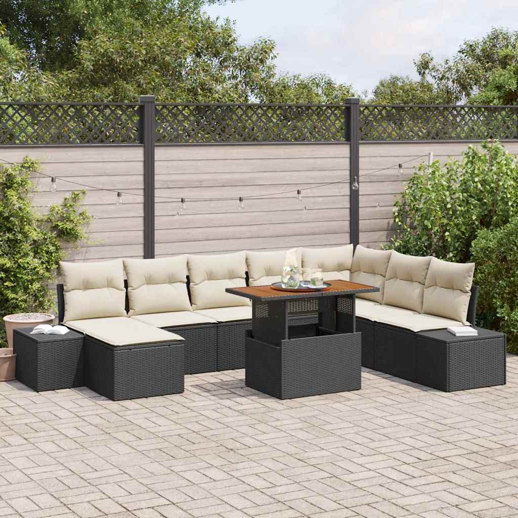 Set da Pranzo per Giardino con cuscino 9 pcs Nero e Crema