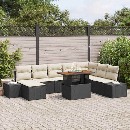 Set da Pranzo per Giardino con cuscino 9 pcs Nero e Crema