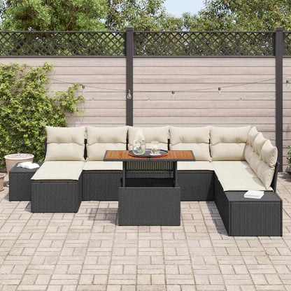 Set da Pranzo per Giardino con cuscino 9 pcs Nero e Crema