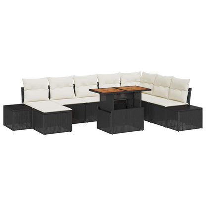 Set da Pranzo per Giardino con cuscino 9 pcs Nero e Crema