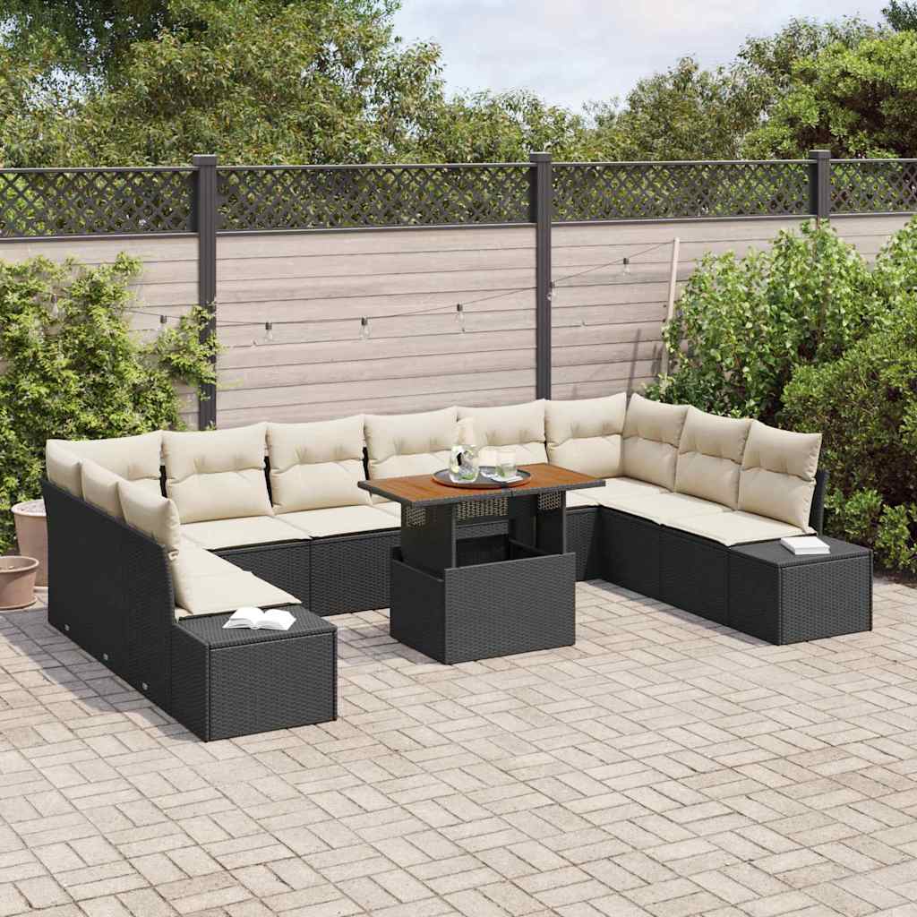 Set Divano da Giardino con cuscino 11 pcs Nero e Crema
