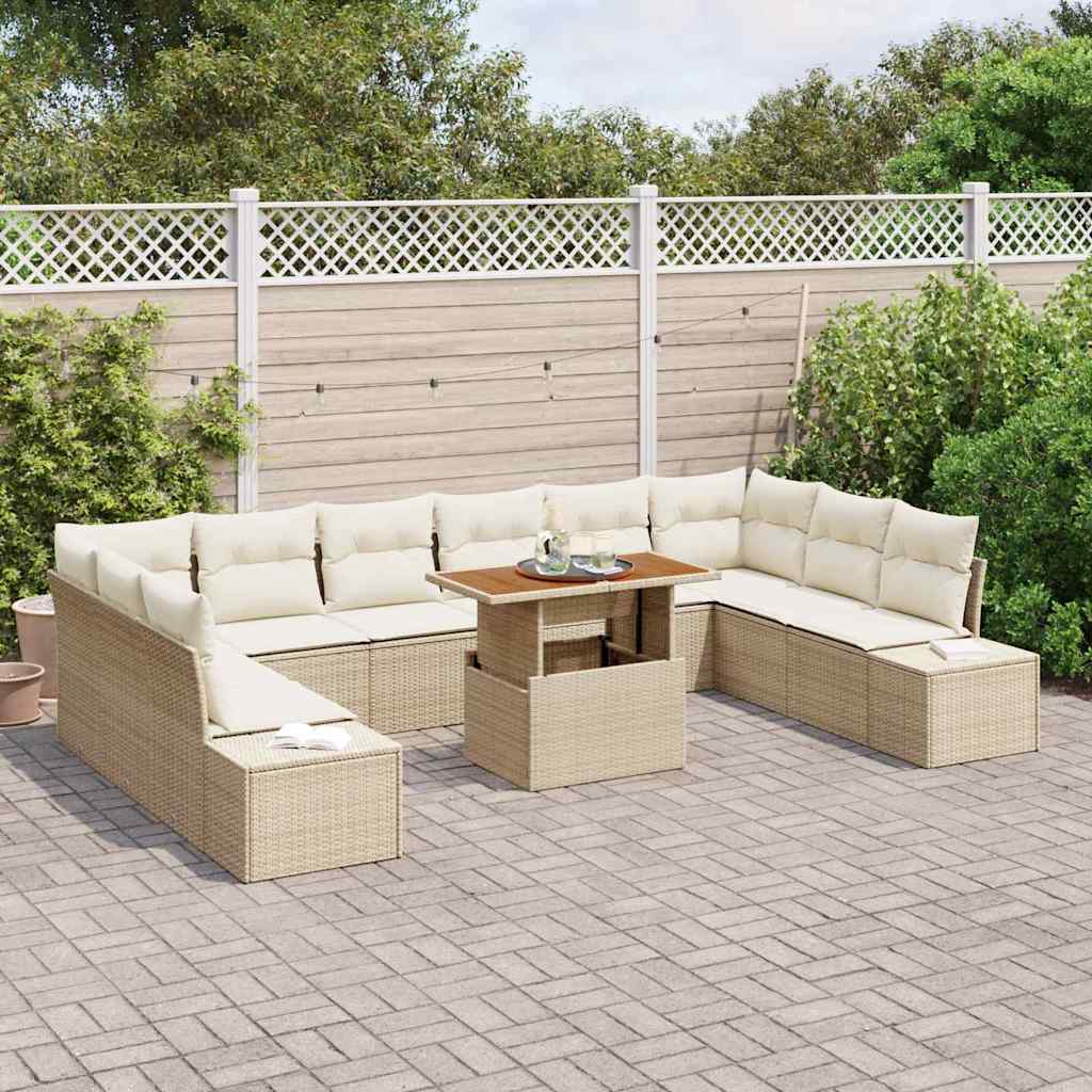 Set Divano da Giardino con cuscino 11 pcs Beige e Crema