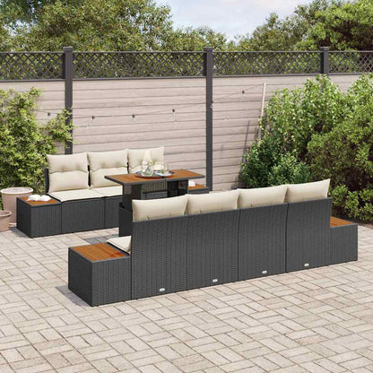 Set Divano da Giardino con cuscino 8 pcs Nero Poly Rattan