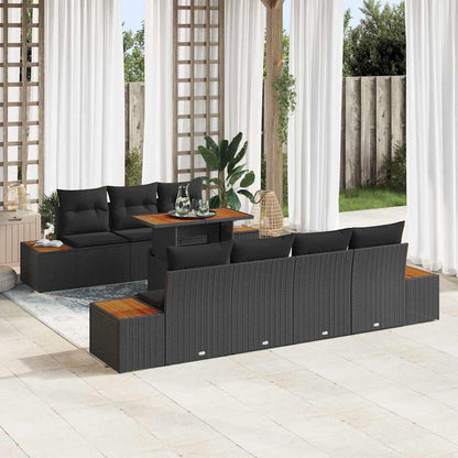 Set Divano da Giardino con cuscino 8 pcs Nero Poly Rattan