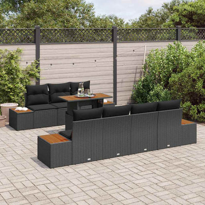 Set Divano da Giardino con cuscino 8 pcs Nero Poly Rattan