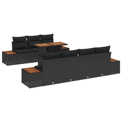 Set Divano da Giardino con cuscino 8 pcs Nero Poly Rattan