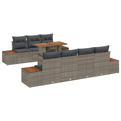 Set Divano da Giardino con cuscino 8 pcs Grigio Poly Rattan