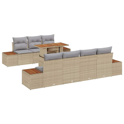 Set Divano da Giardino con cuscino 8 pcs Beige Poly Rattan