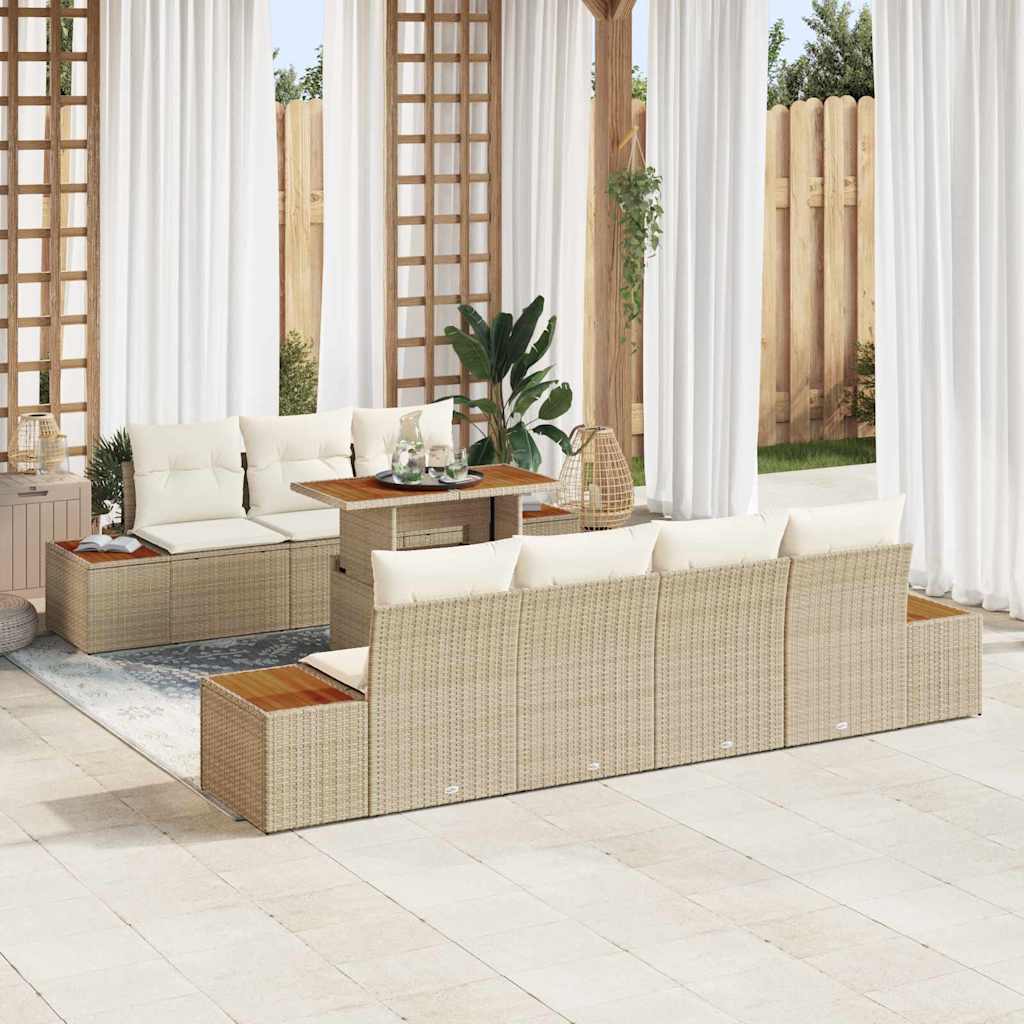 Set Divano da Giardino con cuscino 8 pcs Beige Poly Rattan
