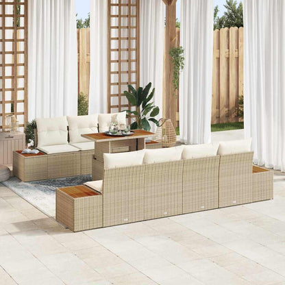 Set Divano da Giardino con cuscino 8 pcs Beige Poly Rattan